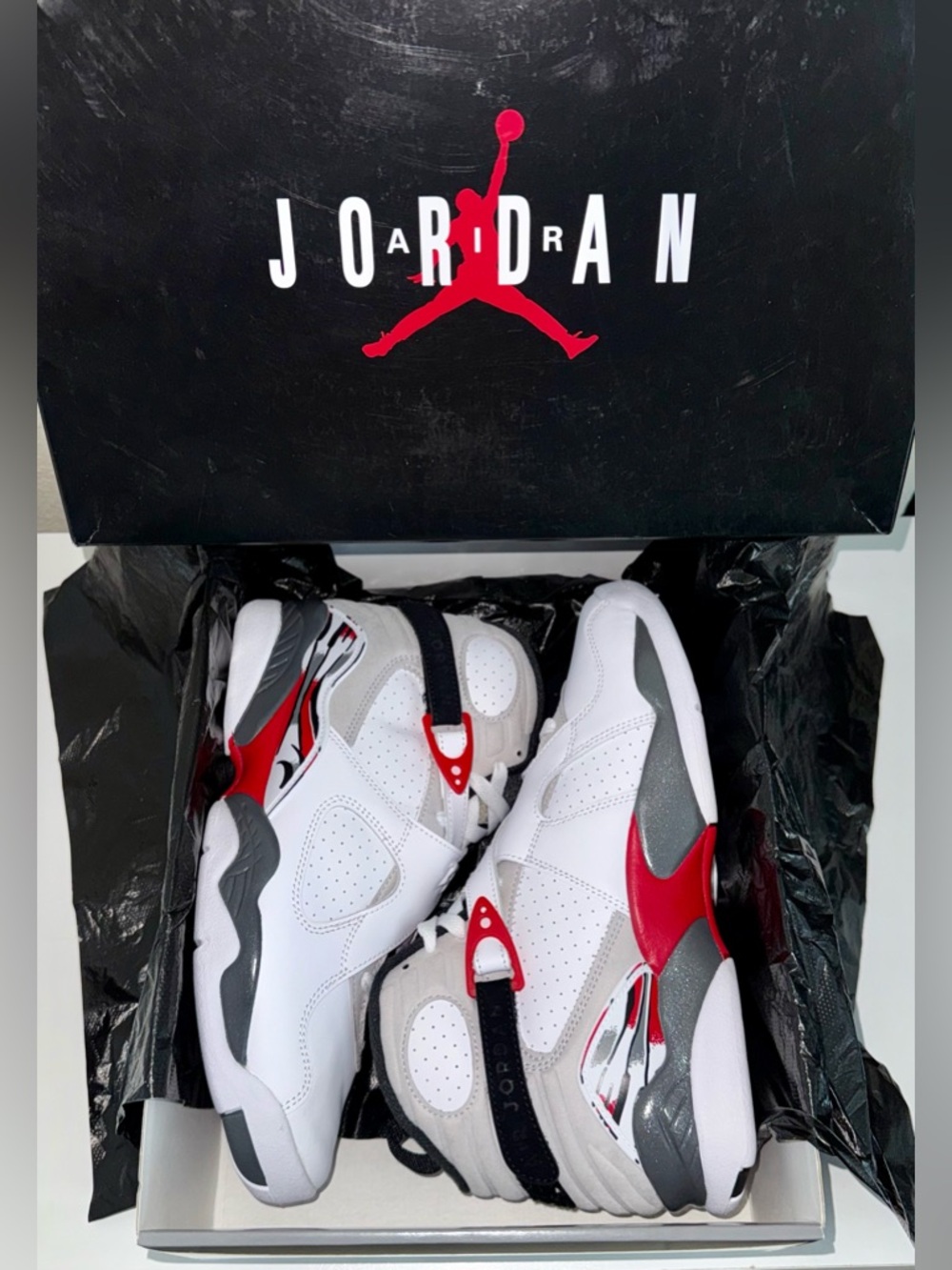 Jordan White and Red Retro Basketball Sneakers